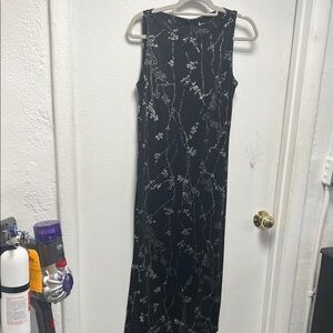 Adams Black Dress with Silver Floral Y2K 💎